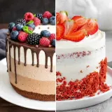 Dos tartas de cumpleaños: una de chocolate con frutos rojos y otra Red Velvet con fresas. ¡Ideas deliciosas!