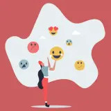 Una persona rodeada de emojis que reflejan sentimientos encontrados.
