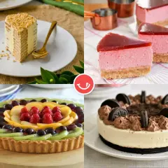 Cuatro tipos de tartas de cumpleaños: de galleta, de fresa, de frutas y de chocolate con Oreo.
