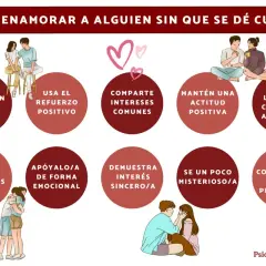 Consejos para enamorar a una mujer: sé buen oyente, usa refuerzo positivo, comparte intereses, mantén actitud positiva, usa lenguaje corporal adecuado, crea recuerdos, apoya emocionalmente, demuestra interés sincero, sé misterioso y consistente.