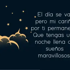 Luna dorada y estrellas en noche oscura. "El día se va, pero mi cariño por ti permanece. Que tengas una buenas noches nuevo, llena de sueños maravillosos.