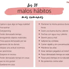 Lista de los 20 malos hábitos más comunes, incluyendo procrastinar, morderse las uñas y pasar tiempo en redes.
