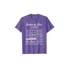 Camiseta morada con texto celebrando el aniversario 4 años de casados: "Bodas de Lino 4 AÑOS".