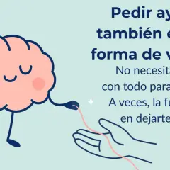 Un cerebro sonriente ofrece una mano amiga, recordándonos que pedir ayuda es una forma de valentía, una de las motivadoras frases para salir de la depresión.