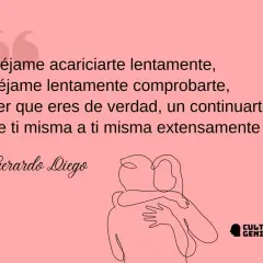 Poemas de amor que llegan al alma: "Déjame acariciarte lentamente, comprobarte, ver que eres de verdad..." con abrazo de línea.