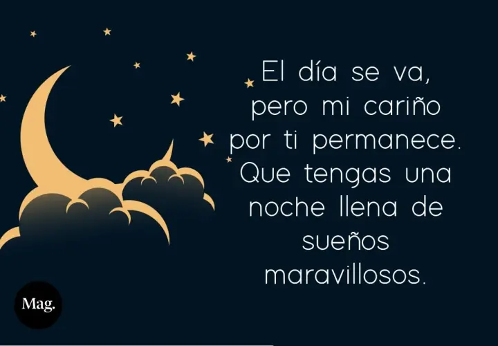 Luna dorada y estrellas en noche oscura. "El día se va, pero mi cariño por ti permanece. Que tengas una buenas noches nuevo, llena de sueños maravillosos.