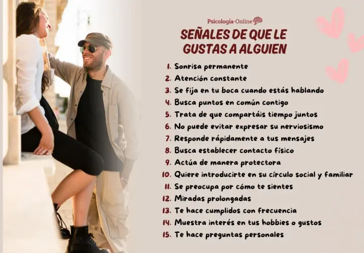 Hombre sonriente mira a mujer. Lista de señales para saber como saber si un hombre esta enamorado: atención, contacto físico, interés.