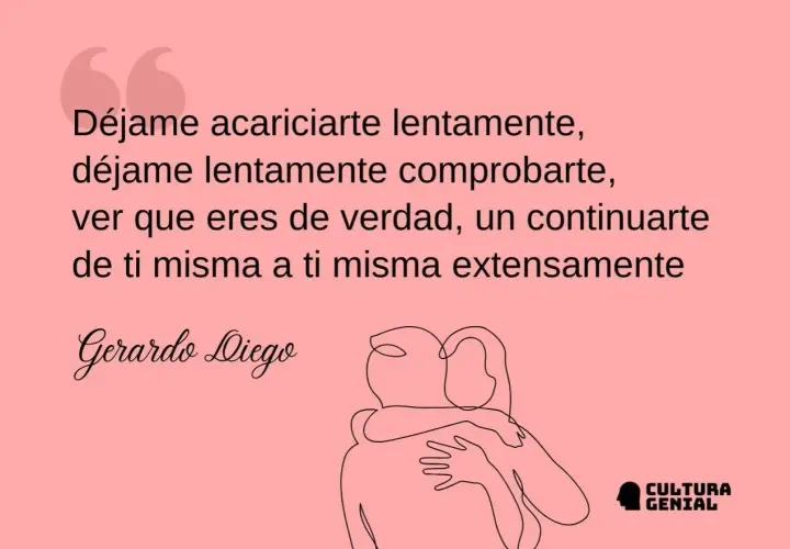 Poemas de amor que llegan al alma: "Déjame acariciarte lentamente, comprobarte, ver que eres de verdad..." con abrazo de línea.