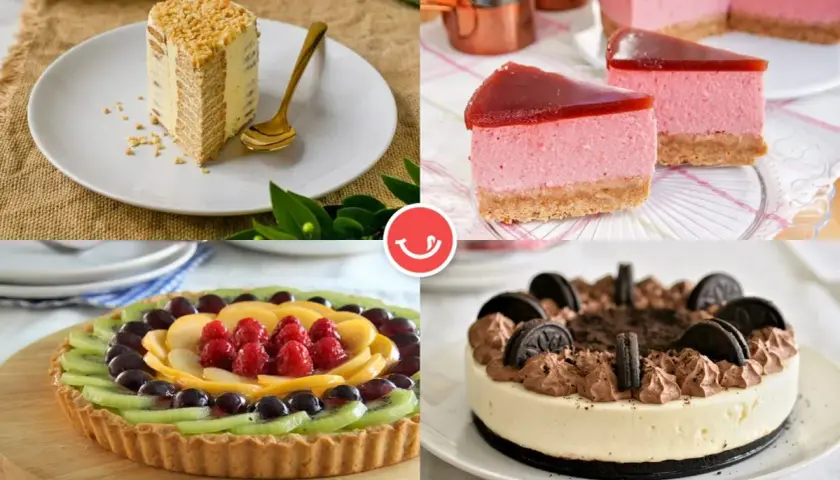 Cuatro tipos de tartas de cumpleaños: de galleta, de fresa, de frutas y de chocolate con Oreo.