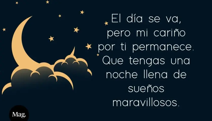 Luna dorada y estrellas en noche oscura. "El día se va, pero mi cariño por ti permanece. Que tengas una buenas noches nuevo, llena de sueños maravillosos.