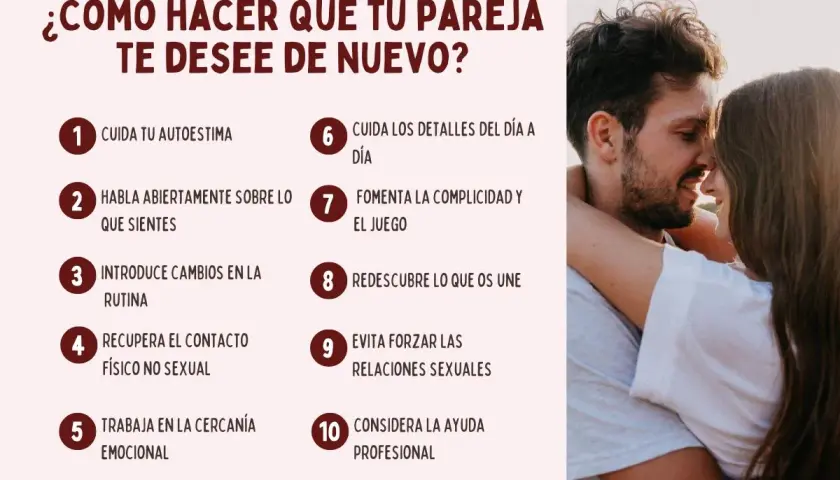 Pareja abrazada, con consejos para reavivar el deseo. Si tu pareja no te desea, explora la comunicación y la intimidad.