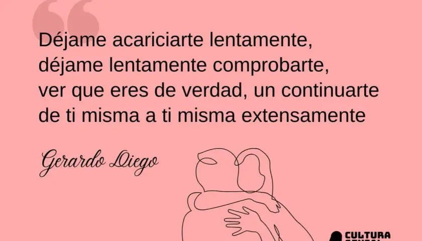 Poemas de amor que llegan al alma: "Déjame acariciarte lentamente, comprobarte, ver que eres de verdad..." con abrazo de línea.