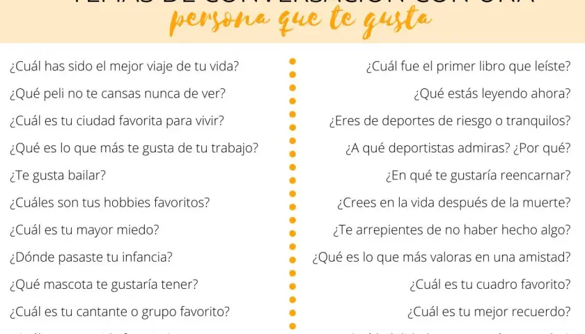 Lista de preguntas para conocer mejor a alguien y saber de qué hablar con tu pareja.