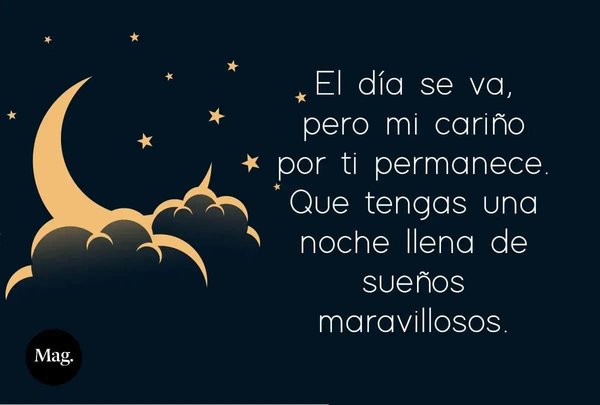 Luna dorada y estrellas en noche oscura. "El día se va, pero mi cariño por ti permanece. Que tengas una buenas noches nuevo, llena de sueños maravillosos.