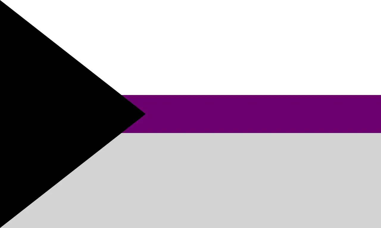 Bandera demisexual: negro, morado y gris. Representa la atracción sexual que solo ocurre tras un vínculo emocional.