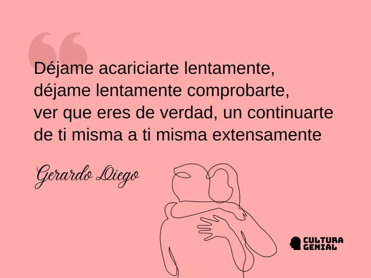 Poemas de amor que llegan al alma: "Déjame acariciarte lentamente, comprobarte, ver que eres de verdad..." con abrazo de línea.