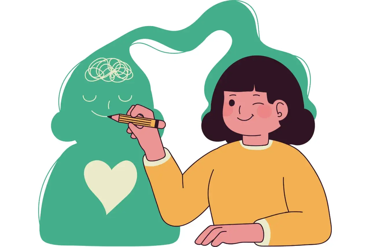Una ni&ntilde;a dibuja una sonrisa y un coraz&oacute;n en una silueta verde, mostrando que es la motivaci&oacute;n.