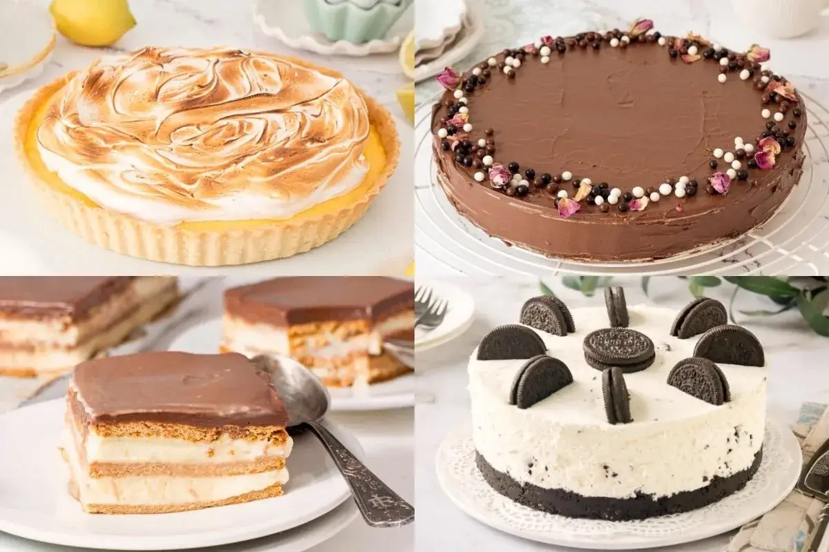 Cuatro deliciosos sabores de tarta: lim&oacute;n con merengue, chocolate, milhojas y Oreo.